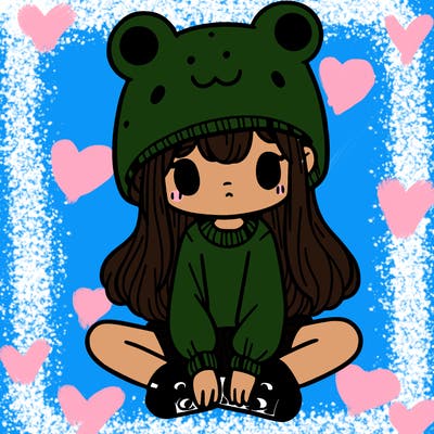 a girl wearing a frog hat and some frog socks