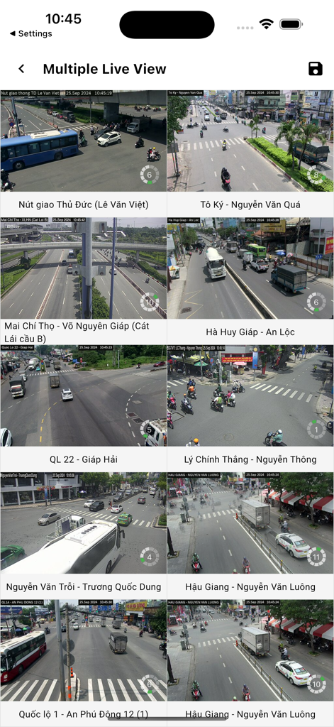 Multiple live traffic camera views in Ho Chi Minh City
