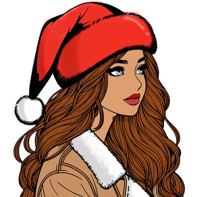 realistic girl in santa hat