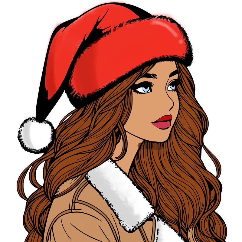 realistic girl in santa hat
