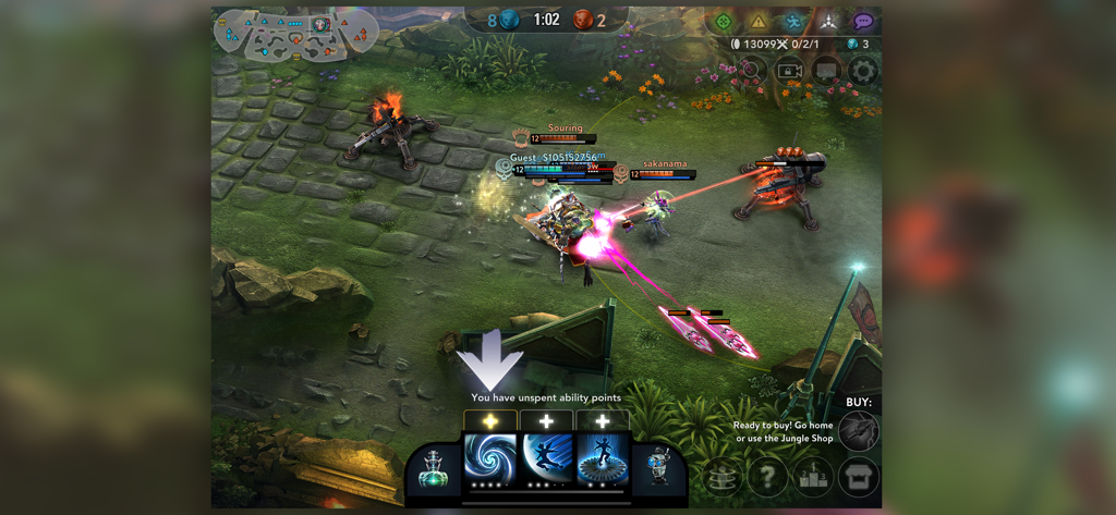 Vainglory - Vainglory Gameplay-Screenshot, der einen intensiven MOBA-Kampf mit Helden und Fähigkeitseffekten zeigt