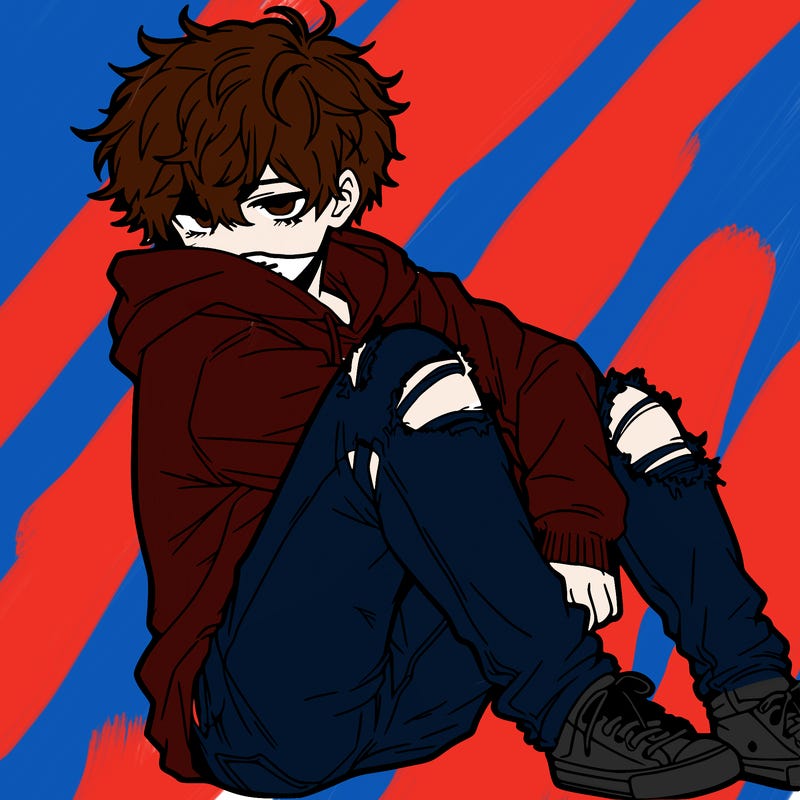 a male hoddie ripped jeans messy hair anime