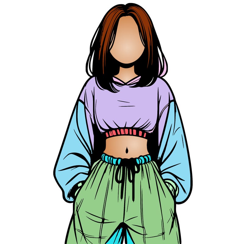 realistic girl faceless with baggy pants and a crop top