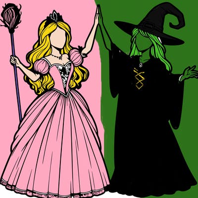 detailed realistic split of a princess and a witch