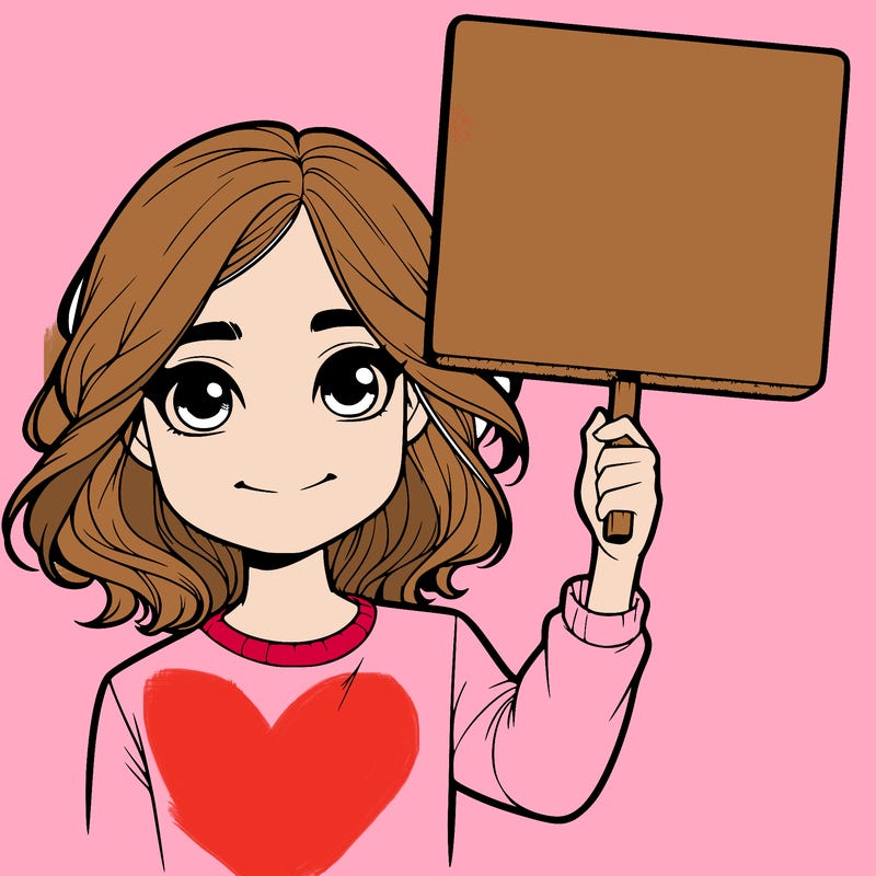 realistic girl holding up a sign