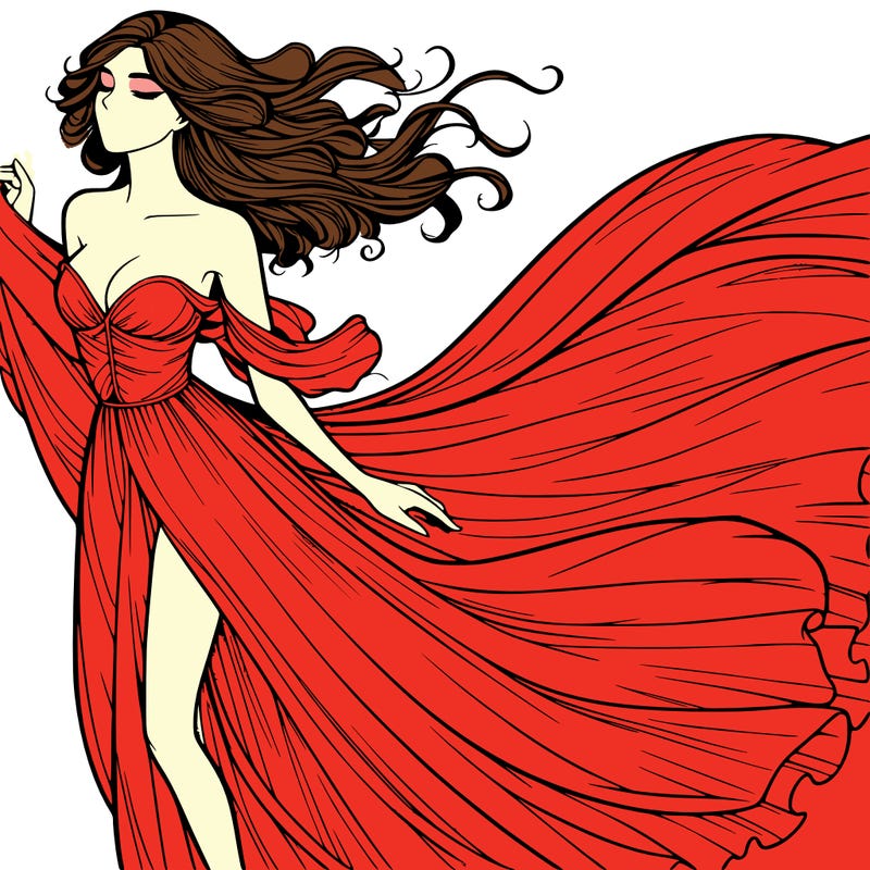 realistic woman in dress flowing the the wind