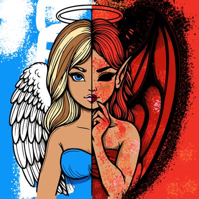 realistic angel half demon