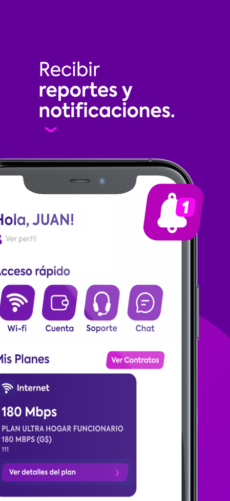 Mi Neo - Mi Neo app dashboard showing user internet plan details and notification alerts