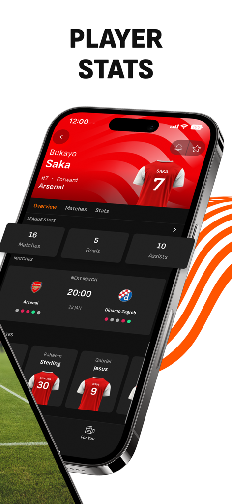 LiveScore: Live Sports Scores - LiveScore 앱 화면, Bukayo Saka의 골 및 도움 포함 선수 통계 표시