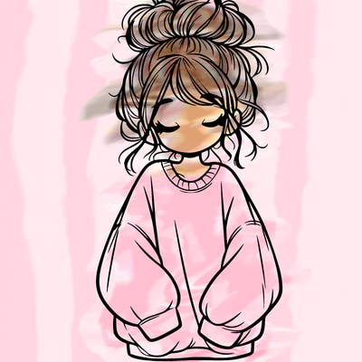 girl with baggy sweatshirt and messy bun