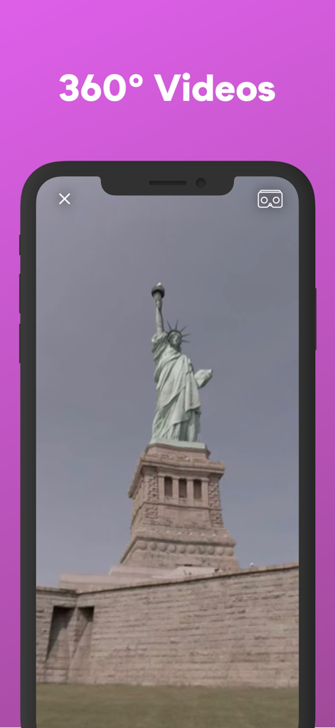 Smartphone showing a 360 degree video of the Statue of Liberty in the Tripomatic travel app