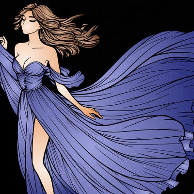 realistic woman in dress flowing the the wind