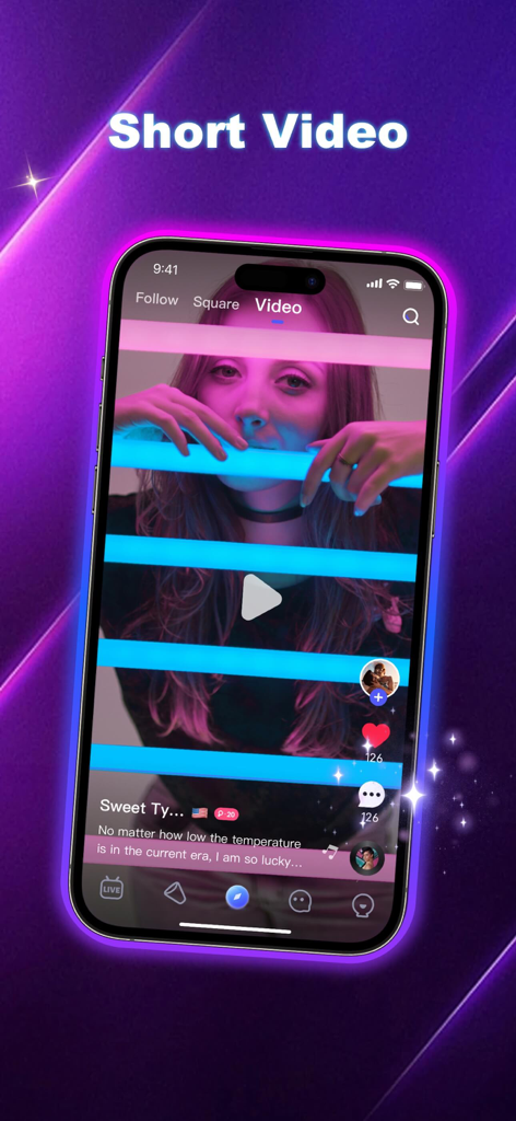 Poppo Live- Live Stream - Smartphone screen showing the short video feed and user interactions on the Poppo Live app.
