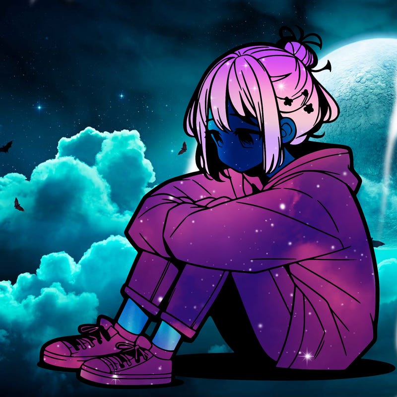 sad anime girl sitting alone