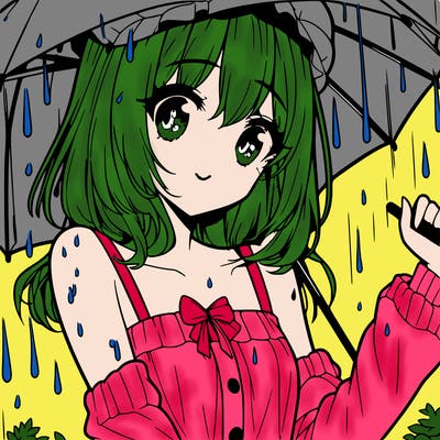 pretty anime girl in the rain