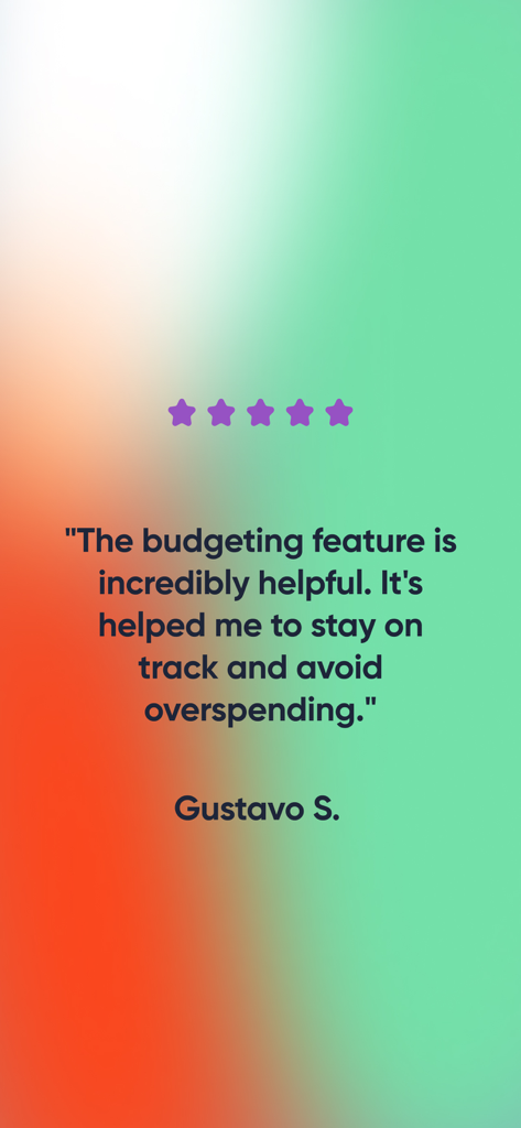 AI Finance Advisor - Un avis utilisateur cinq étoiles de Gustavo S. faisant l'éloge de la fonctionnalité de budgétisation de l'application Conseiller Financier IA.