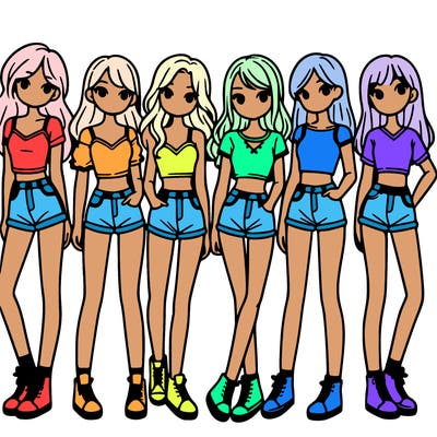 a group of girls wearing crop tops and shorts