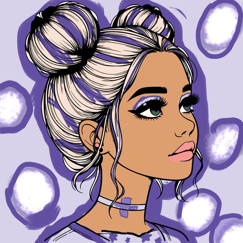 realistic girl with buns on the top of her head