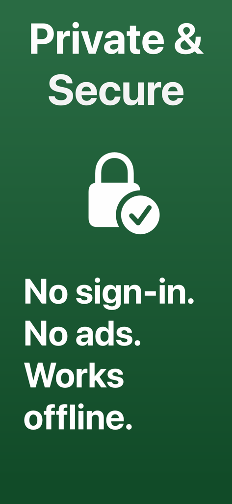 Budget Planner & Money Plan - Schermata dell'app che mostra funzioni private e sicure con nessuna registrazione e accesso offline.