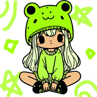 a girl wearing a frog hat and some frog socks