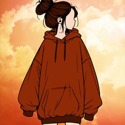 realistic girl with a oversized sweatshirt on and a bun