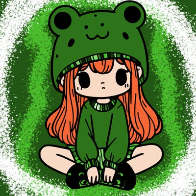 a girl wearing a frog hat and some frog socks