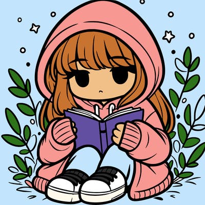 girl in oversized hoodie reading a book