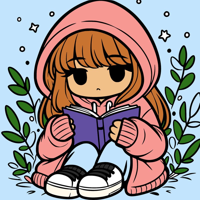 girl in oversized hoodie reading a book