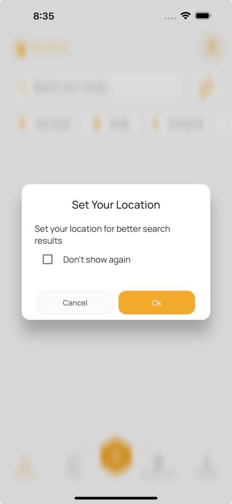 Optimuzhomez real estate app location setting pop up for local property search results