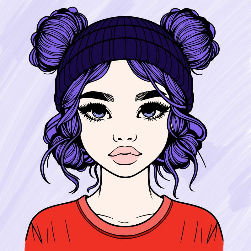 realistic girl with buns in her hair with a beanie on