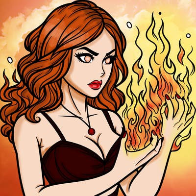 a realistic woman having the power of fire