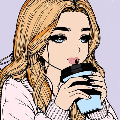 realistic girl drinking coffee