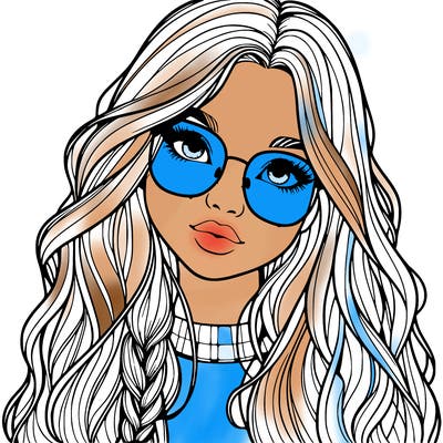 girl with long hair and freckles and glasses realistic