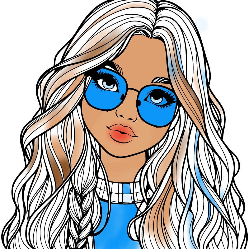 girl with long hair and freckles and glasses realistic