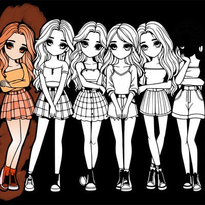 a group of girls realistic