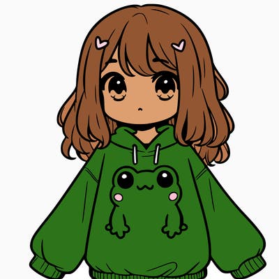 girl wearing frogging sweatshirt
