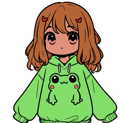girl wearing frogging sweatshirt