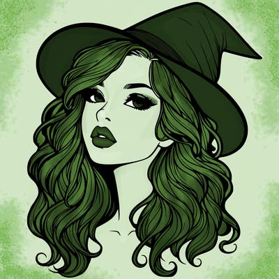 realistic witch girl with wavy hair and lips