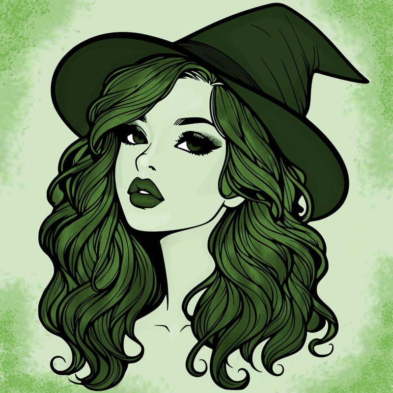 realistic witch girl with wavy hair and lips