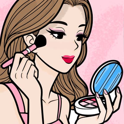 little girl putting on makeup