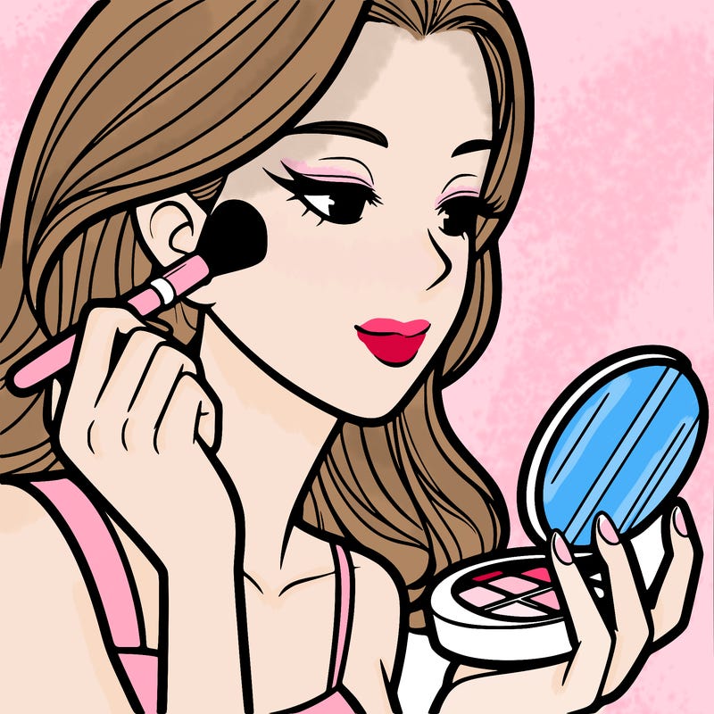 little girl putting on makeup