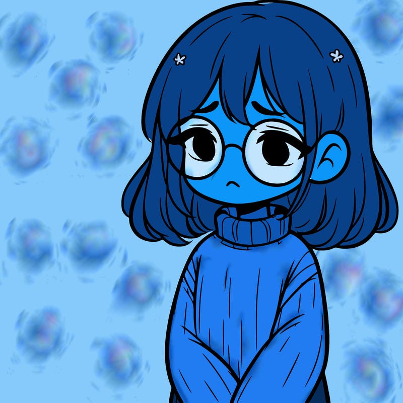 sad girl with glasses in a sweater