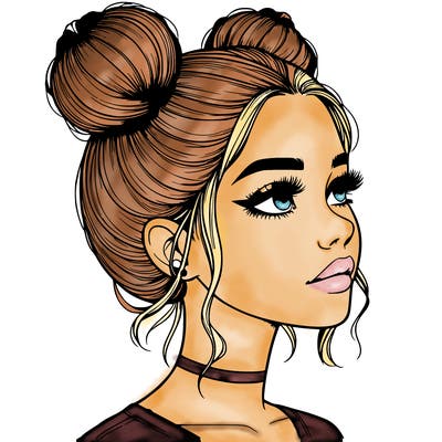 realistic girl with buns on the top of her head