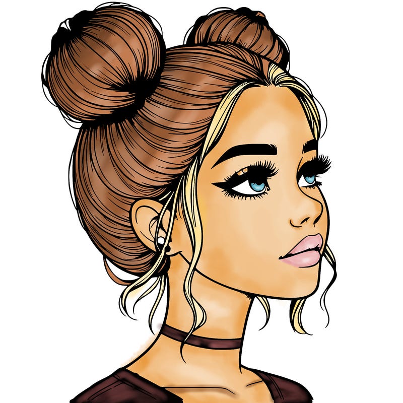 realistic girl with buns on the top of her head
