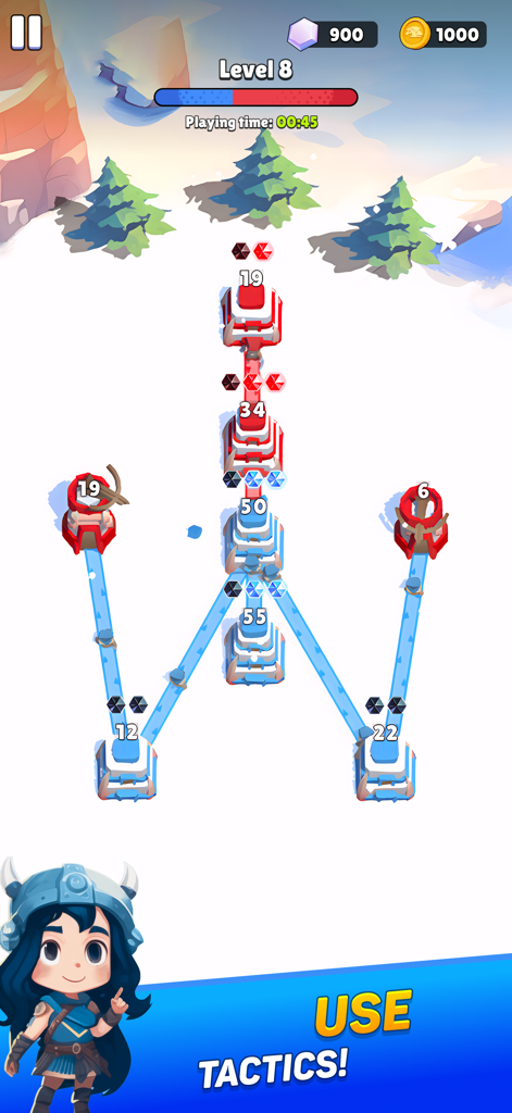 Connect Towers - Islands War - Connect Towers Islands War mobile strategy gameplay showing towers and tactical paths