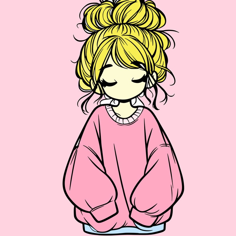 girl with baggy sweatshirt and messy bun