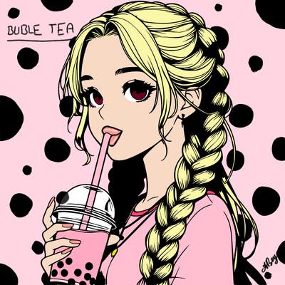 realistic girl with braided hair drinking boba