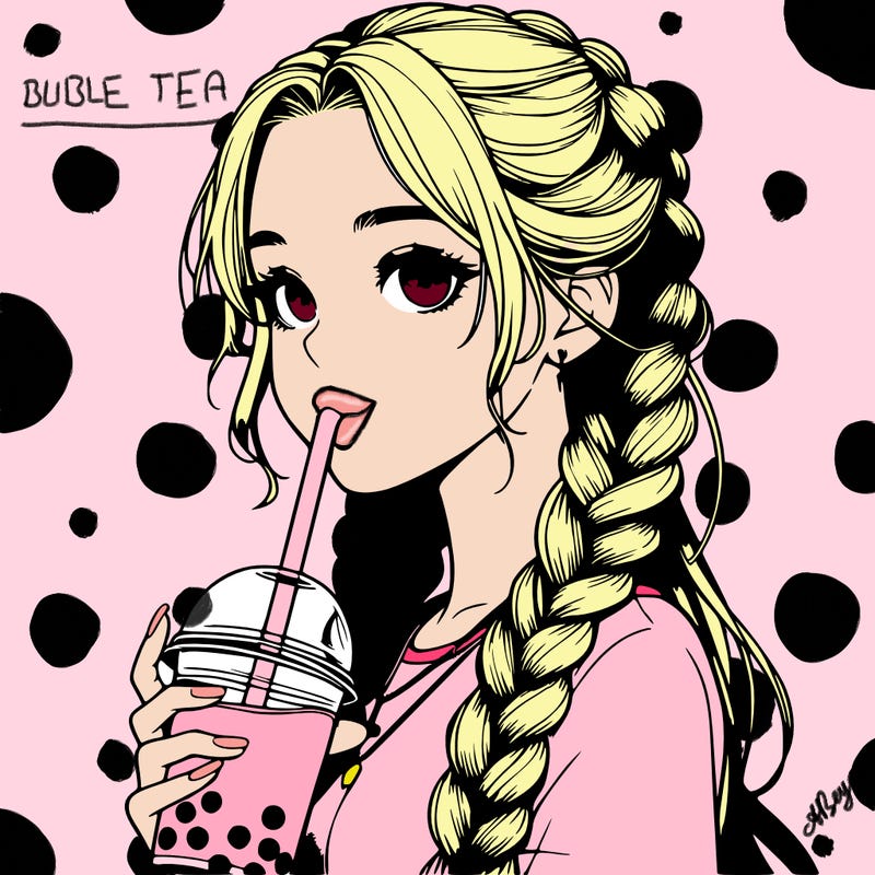 realistic girl with braided hair drinking boba