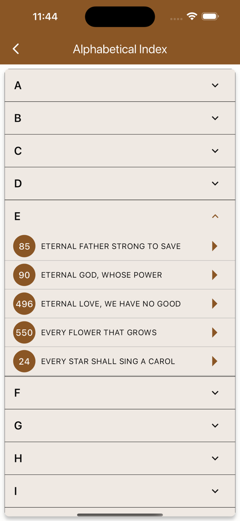 タイトルのアルファベット順のセブンスデー・アドベンチスト賛美歌インデックス。