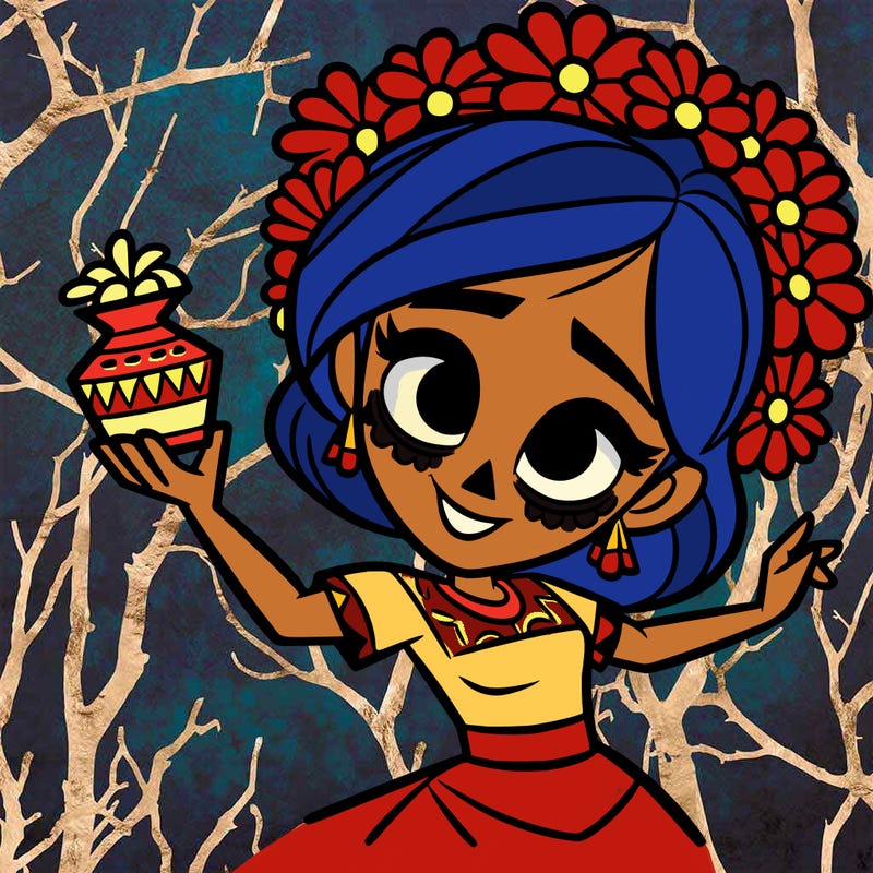 a disney style day of the dead woman.